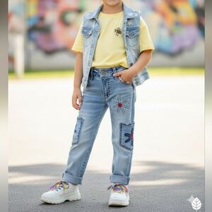 Upcycled GIRLS Molly Made It Denim Jeans with Floral Patches